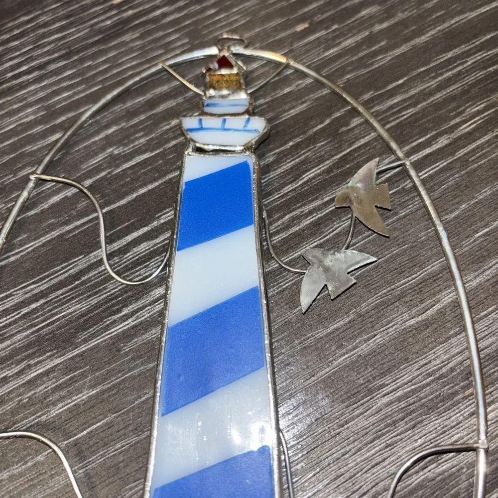 Lighthouse And Birds Stained Glass Sun Catcher Handmade Multi‎ Color